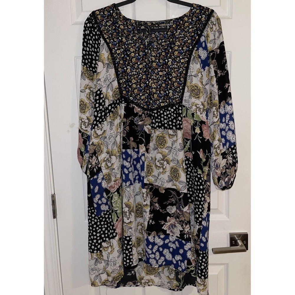 Figueroa & Flower Cottage Core Patchwork Boho Shift Dress XL Cottage Core Midi